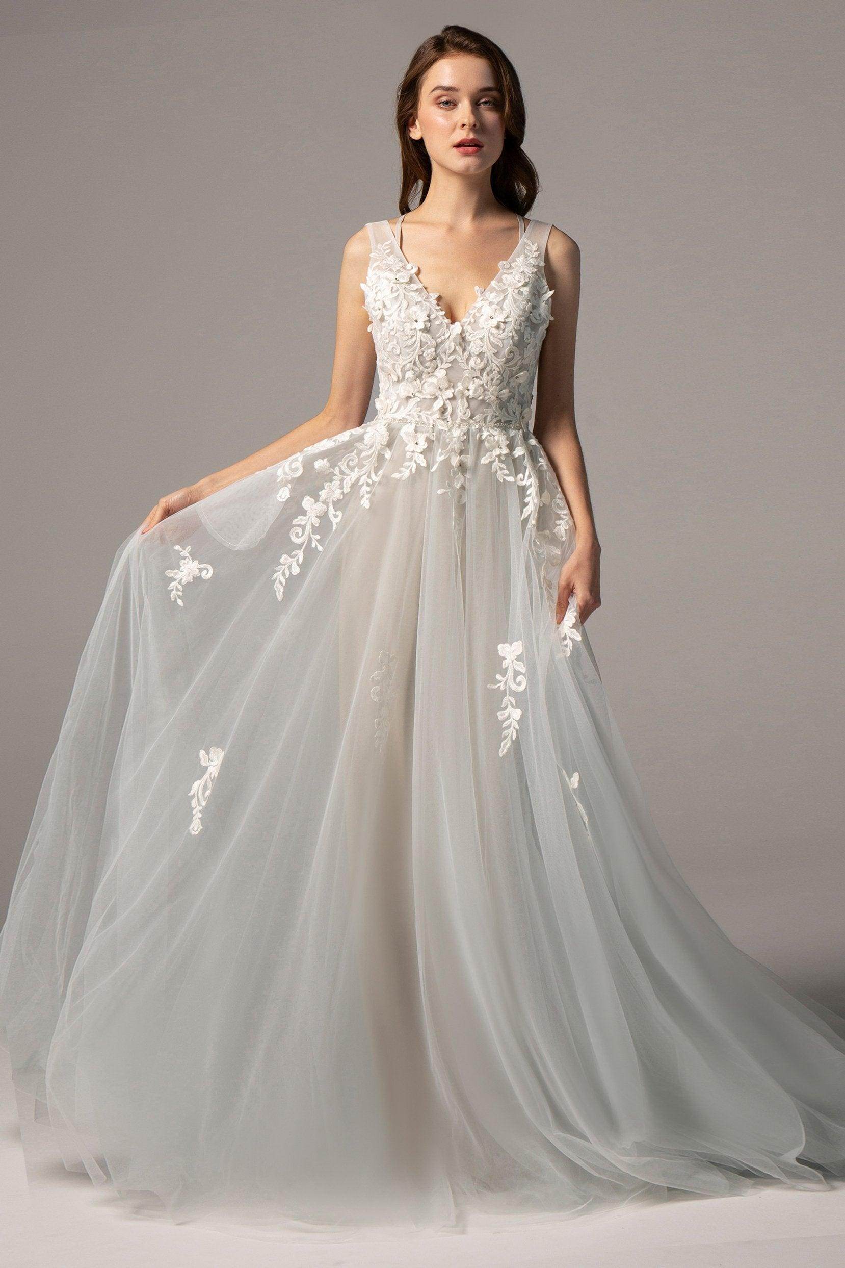 A-Line Court Train Tulle Wedding Dress CW2325 - COCOMELODY